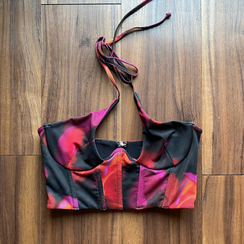 White Fox Boutique watercolor corset halter top
